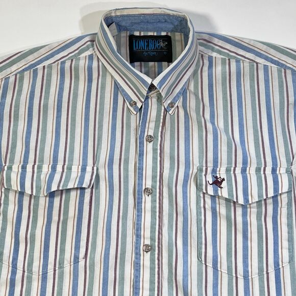 Blue Stripe Button Down Shirt XL VTG Lone Roo - Picture 3 of 7